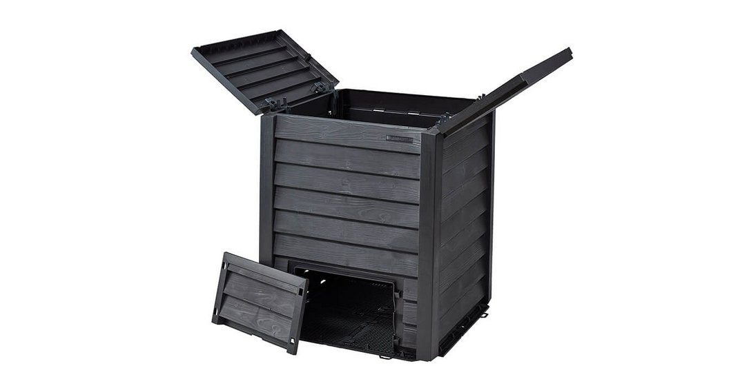 Thermo Wood Komposter 400L anthrazit braun mit Gitter offen