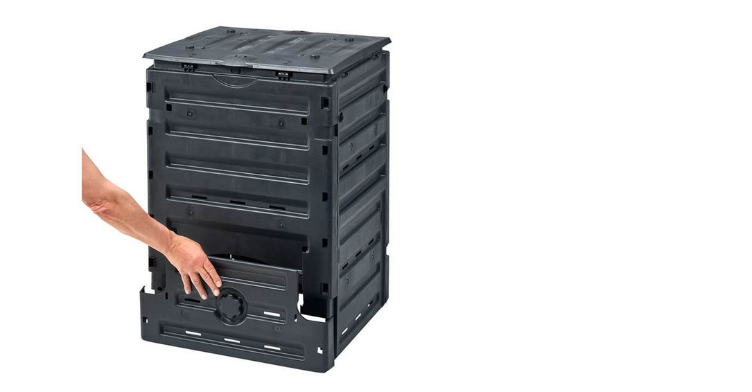 Eco Master Komposter 300L schwarz Klappe oeffnen